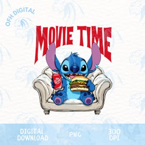Movie Time Stitch Png, Lilo and Stitch Burger Png, Stitch Drink Dr Pepper Png, Movie Time Carton Shirt, 2025 Cartoon Movies