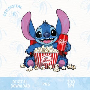 Lilo and Stitch Popcorn Cinema Png, Stitch Drink Dr Pepper Png, Stitch 2025 Designs, Movie Time Carton Shirt, 2025 Cartoon Movies