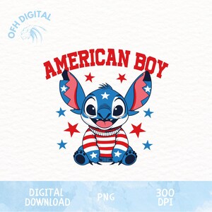 American Stitch Png, Stitch Wear American Sweater Png, Kids American Cartoon Designs, President Day Png, Cartoon Patriot Designs Png