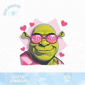Xoxo Shrek Valentine's Day Png, Cartoon Valentine's Day Designs Png, Trendy Valentines Designs Png, Funny Shrek Character Png, Cartoon Memes