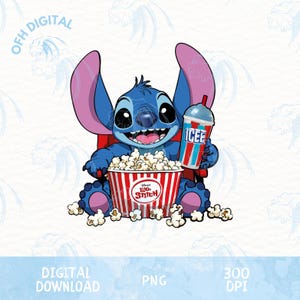 Stitch Drink Icee png, Lilo and Stitch Popcorn Cinema png, 2025 Cartoon Cinema Designs, Movie Time Cartoon-shirt, 2025 Cartoon Movies
