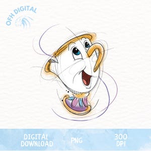 Cartoon Beauty And The Beast Teapot Mug Mrs Potts PNG, Mrs Potts Png, Watercolor Mrs Potts png, Cartoon Movies Png, C8