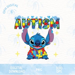 Autism Stitch Png, National Autism Day Png, Stitch Autism Boy Png, Puzzle Stitch Png, Special childs Cartoon Png, Disney Autism Designs