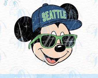 Seattle Mickey Sunglasses Png,Seattle Football Season Bear Png, Disney Seattle Png, Cartoon Seattle Png, Sublimation Seattle Hat Mascot