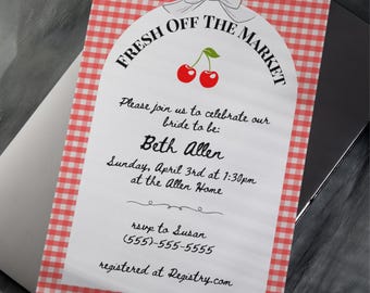 Rustic Cherry Bridal Shower Invitation | Gingham Picnic Template (Digital Download)