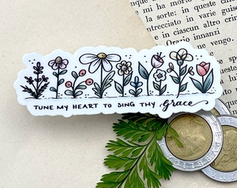 Charming Floral hand lettered and illustrated Grace vinyl waterproof sticker label