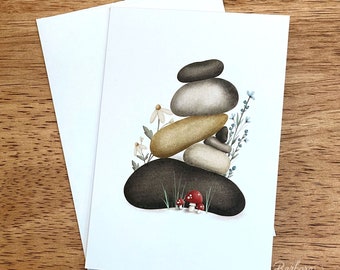 Cairn Rock Stack Card Set | Original Illustration | write a little thank you, gift card, note card, or birthday card| Size 3.5 x 5 Inches