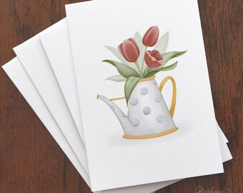 Spring Card with Tulips Set | Original Illustration | write a little thank you, gift, note card, or birthday card| Size 3.5 x 5 Inches