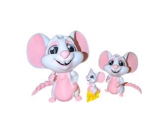 Mouse Desk Pet - Articulated Animal Flexi Fidget Toy w/ Cheese Block, 3D Printed Gift