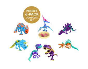 Mini Dinosaur Skeleton Set – Articulated Animal 6-Pack Pocket Flexi Desk Pets, Ultimate Value, Gift for Kids & Adults