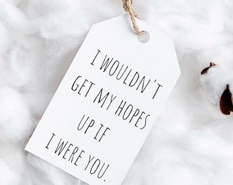 set of 9 funny printable gift tags in a simple modern style, sarcastic gift tags are editable & printable with instant download