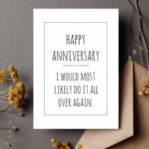 feliz aniversário eu provavelmente faria tudo de novo cartão de aniversário engraçado, também use para dia dos namorados ou cartão de casamento para impressão