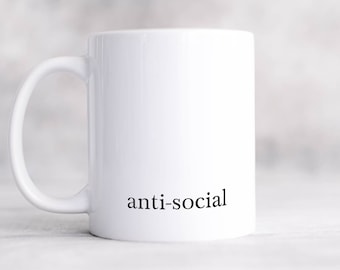 asociale minimalistische koffiemok, sarcastische grappige koffiekopje, geweldig cadeau voor hem of haar