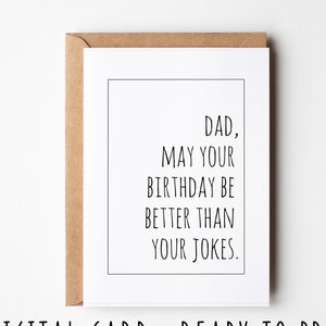 Carte d'anniversaire sarcastique, papa, que votre anniversaire soit meilleur que vos blagues, carte d'anniversaire imprimable drôle, idéale pour la fête des pères ou un anniversaire