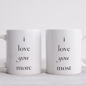 Ich liebe dich mehr und ich liebe dich am meisten Satz von zwei Keramikbechern, großes Geschenkset für die Feiertage