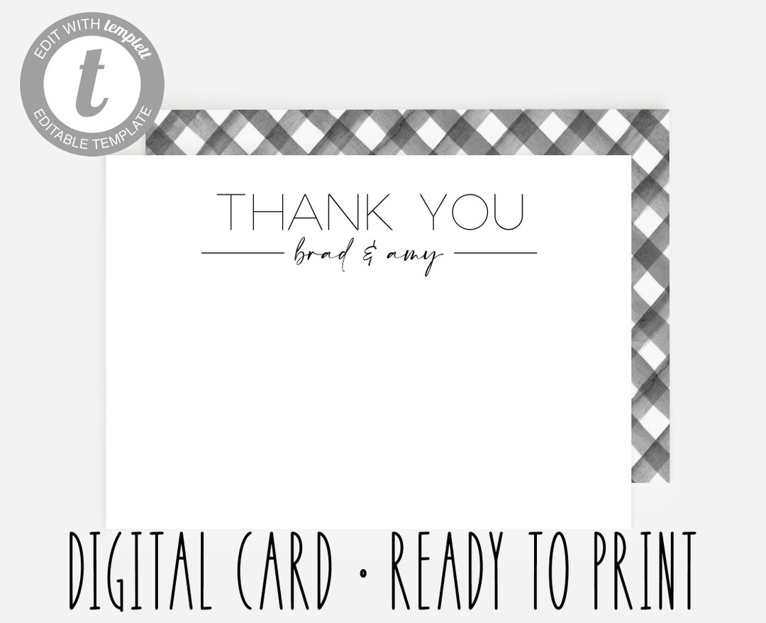 Editable Printable Personalized Thank You Cards, Customizable Note Cards, Set of 4 per Page