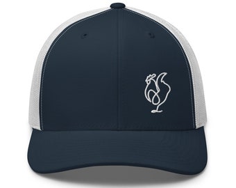 Minimalist rooster trucker hat available in multiple colors makes great gift for him or her, modern style baseball hat for men or women