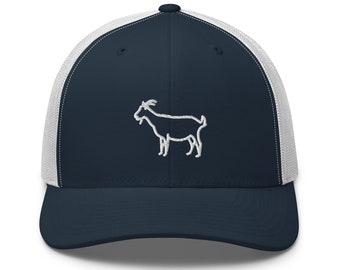 Minimalist goat trucker hat available in multiple colors makes great gift for him or her, mens or womens baseball hat, greatest of all time
