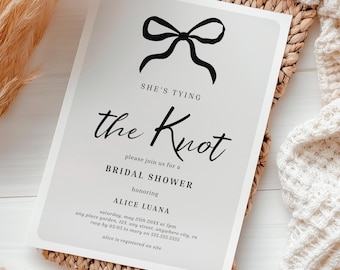 Black Bow Bridal Shower Invitation Template: Editable Canva Invite