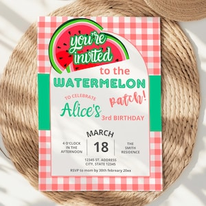 Watermelon Birthday Invitation, Editable Girl Birthday Invite, Watermelon Summer Birthday Invitation Template
