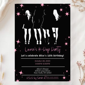 Editable K-Pop Birthday Invitation | Korean Pop Theme Party Invite | Digital Download Template