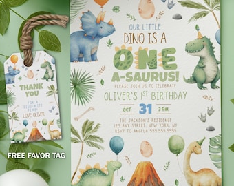Dinosaur 1st Birthday Invitation , Dinosaur First Birthday, Dinosaur Birthday, Printable Birthday Invitation, 1st Birthday Boy 9165