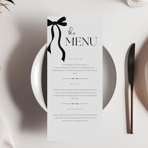 Black Bow Menu Template, Printable Editable Menu 9305