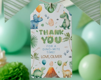 Dinosaur Editable Birthday Favor tags, Dinosaur Birthday Thank you tags, Dinosaur Template Instant Download 9165