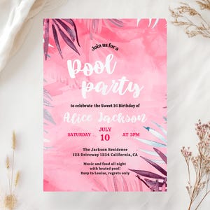 Summer Pool Party Birthday Invitation, Summer PoolParty Birthday Invite, Summer Pool Party Birthday Invitation Template