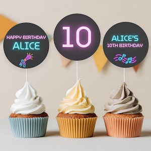 Editable Music Neon K-pop Birthday Cupcake Toppers | Music Neon K-pop Party Cake Toppers | Instant Digital Download 8542