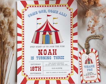 Circus Birthday Invitation, Carnival Birthday Invite 9192