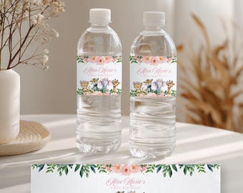 Safari Bottle Label EDITABLE Girl Jungle animals Water bottle labels Wild One Digital Labels Safari Instant download template printable 9155