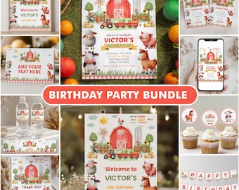 Editable Farm Barnyard Invitation Bundle Template, Farm Barnyard Welcome Custom Sign, Farm Barnyard label, Farm Barnyard party decor 9154