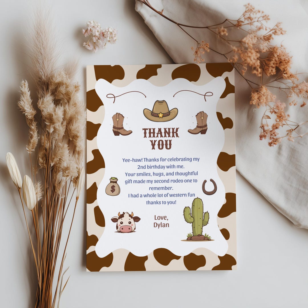 Cowboy Second Rodeo Printable Thank You Card 9184 - Etsy