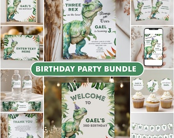 Editable Dinosaur 3rd Birthday Party Decorations | Dinosaur Three Rex Birthday Bundle | Dinosaur Three Rex Party Set | Instant Download 9014