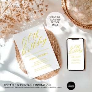 60th Birthday Invitation | Look Who’s 60 | Editable Digital Template | Surprise Party Evite | Modern Gold Printable Invite