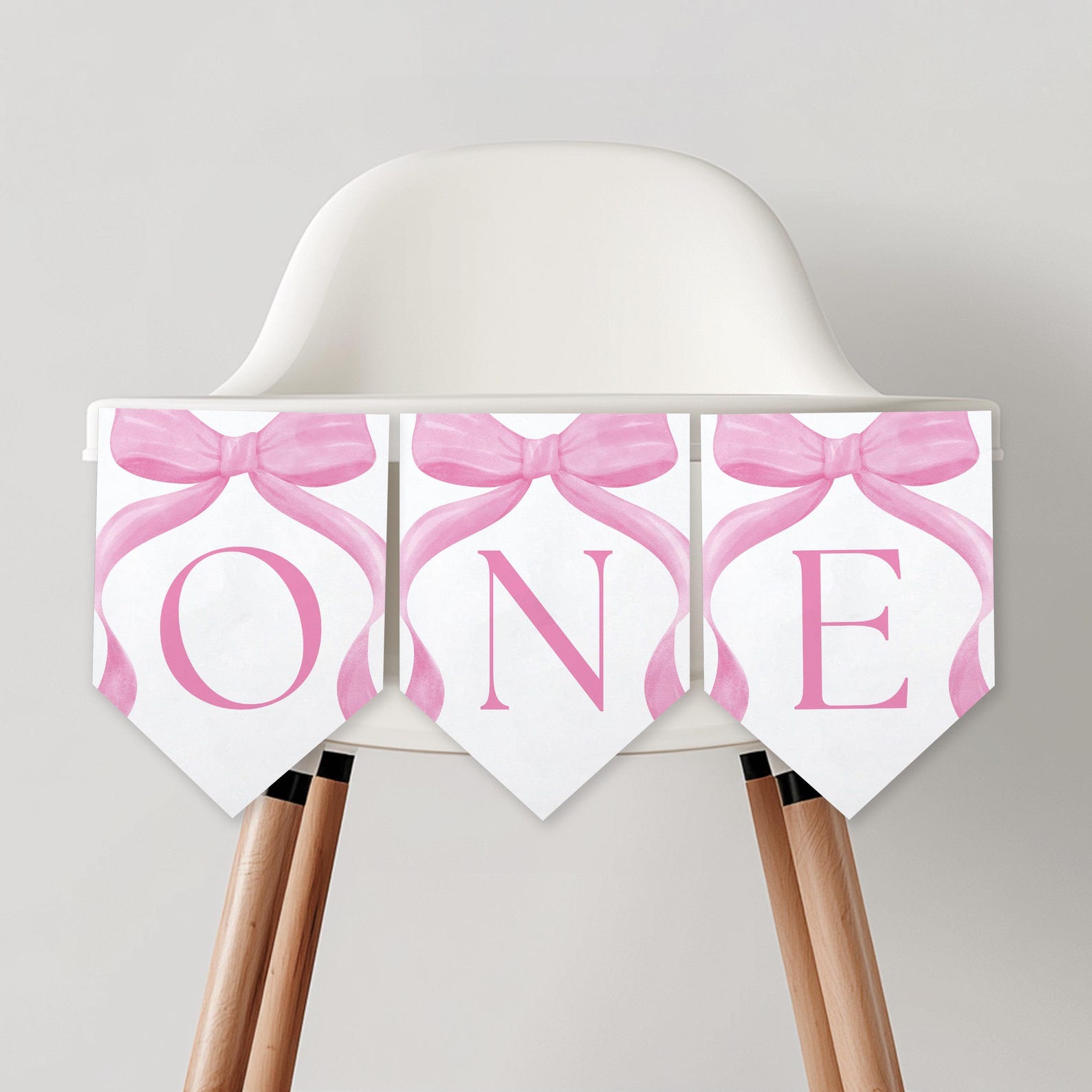 Pink Bow High Chair Banner Printable, 1st Birthday Banner for High ...