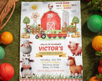 Editable Farm Birthday Invitation Template, Farm Animals Birthday Invitation, Barnyard Invitation, Farm Invitation 9154