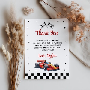 Racing Car Editable Birthday Thank you card, Racing Car Thank you card Printable Template Instant Download 5987