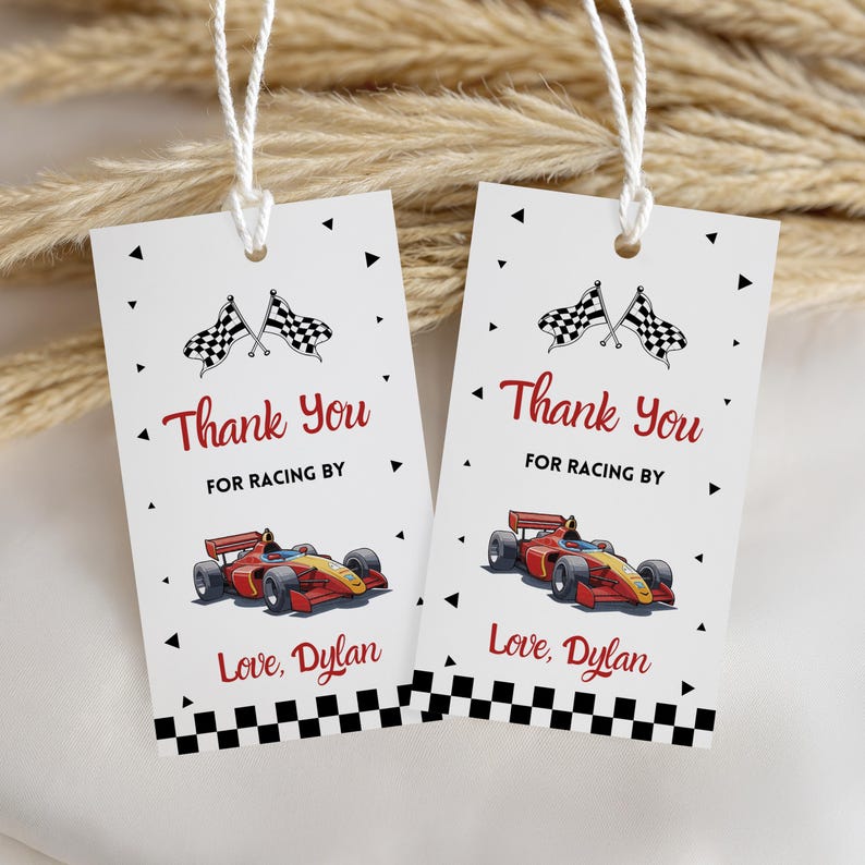 RACING CAR Editable Birthday Favor Tags, Racing Car Birthday Thank You ...