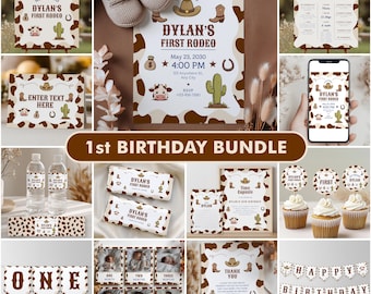 Editable First Rodeo Cowboy Party Decorations | First Rodeo Cowboy Birthday Bundle | First Rodeo Cowboy Party Set | Instant Download 8539