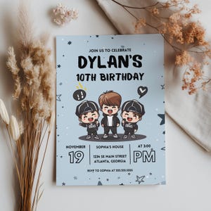 Editable K-Pop Boys Birthday Invitations, KPop Boys Invite, Korean Pop Theme Birthday Invitation Template, INSTANT DOWNLOAD 8543