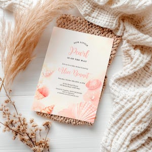 Minimalist Pearl Baby Shower Invitation | Elegant Pink Girl Shower Invite | Editable Canva Template | Printable Download