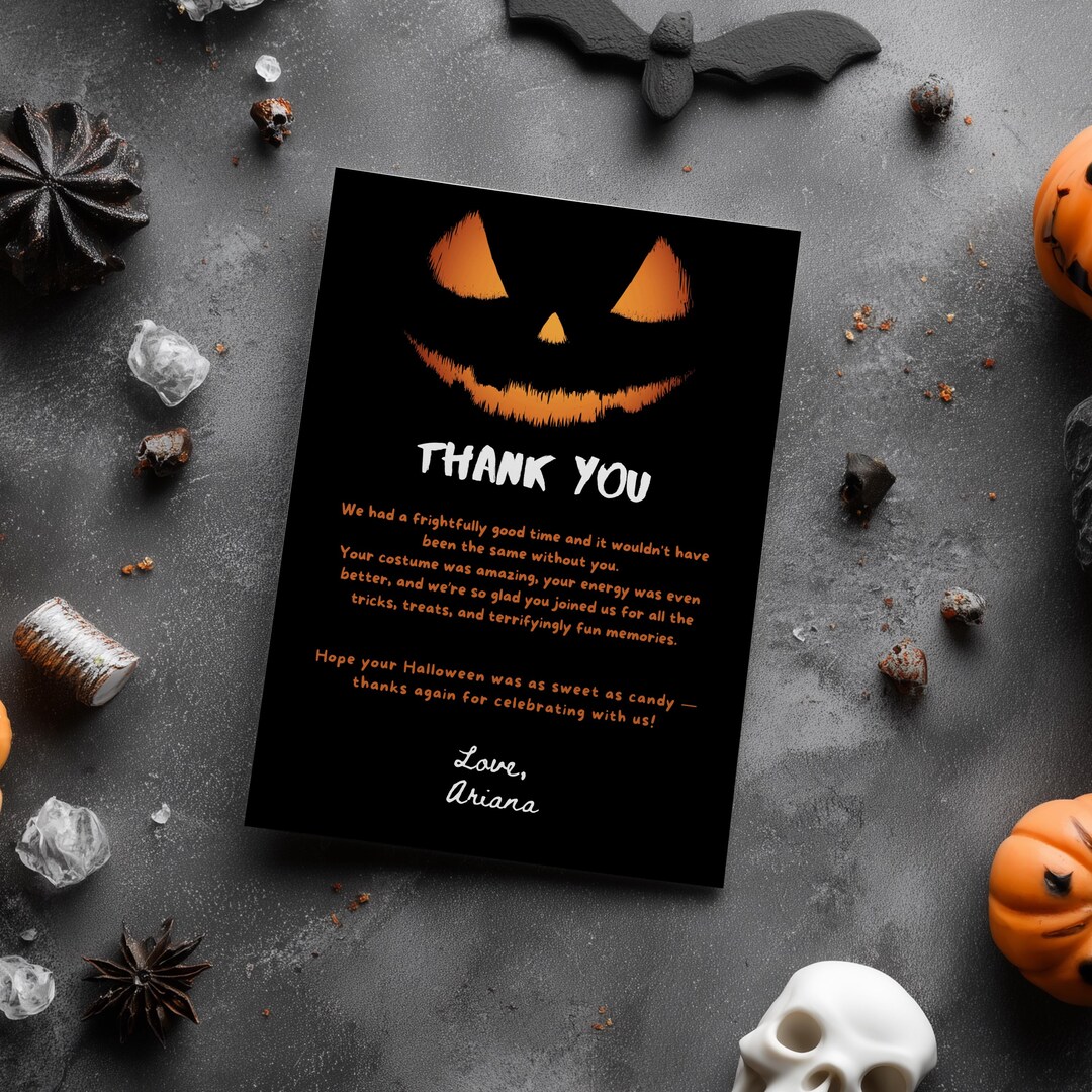 Editable Halloween Pumpkin Face Party Thank You Card | Instant Download ...