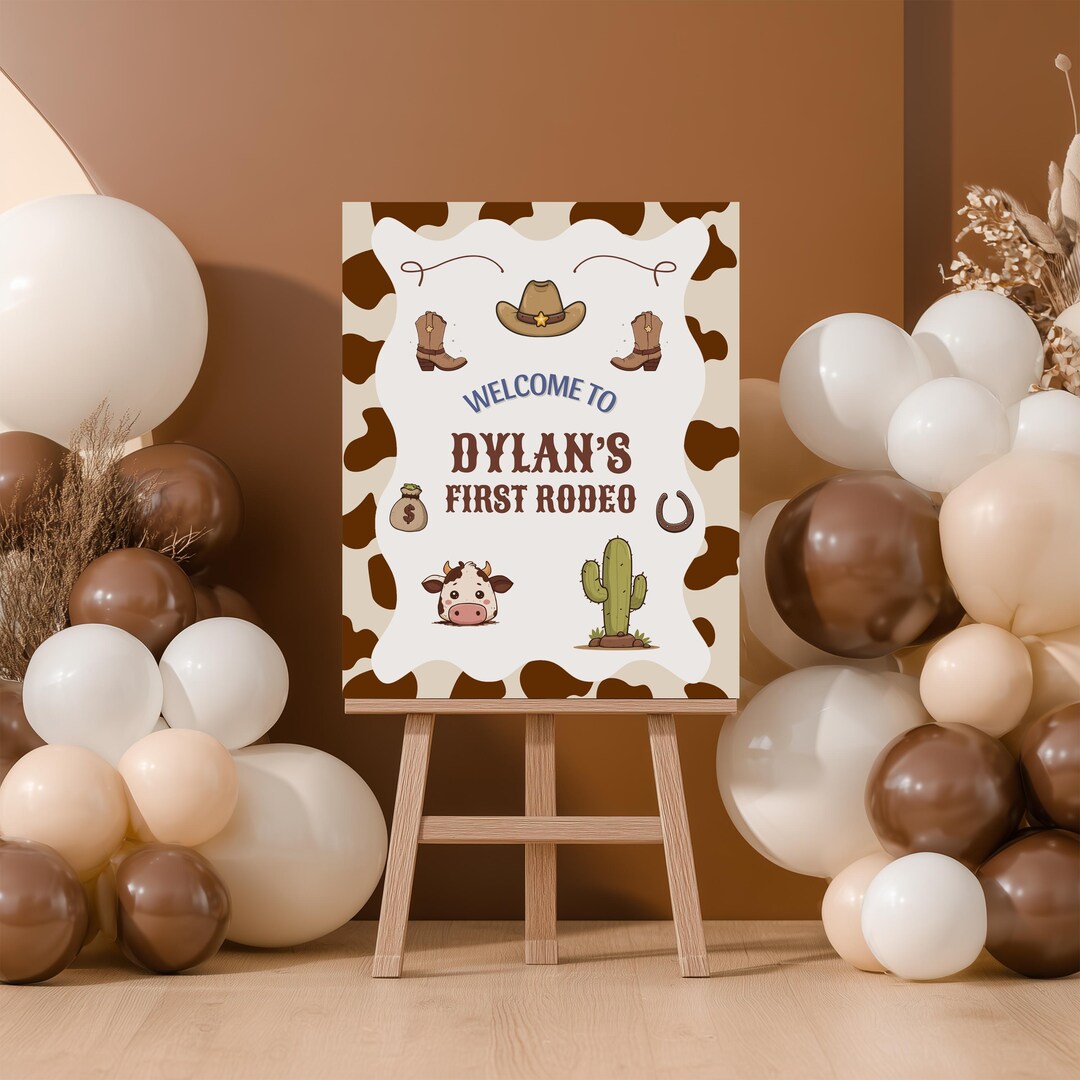 Editable My First Rodeo Birthday Party Signs | Cowboy Welcome Sign ...