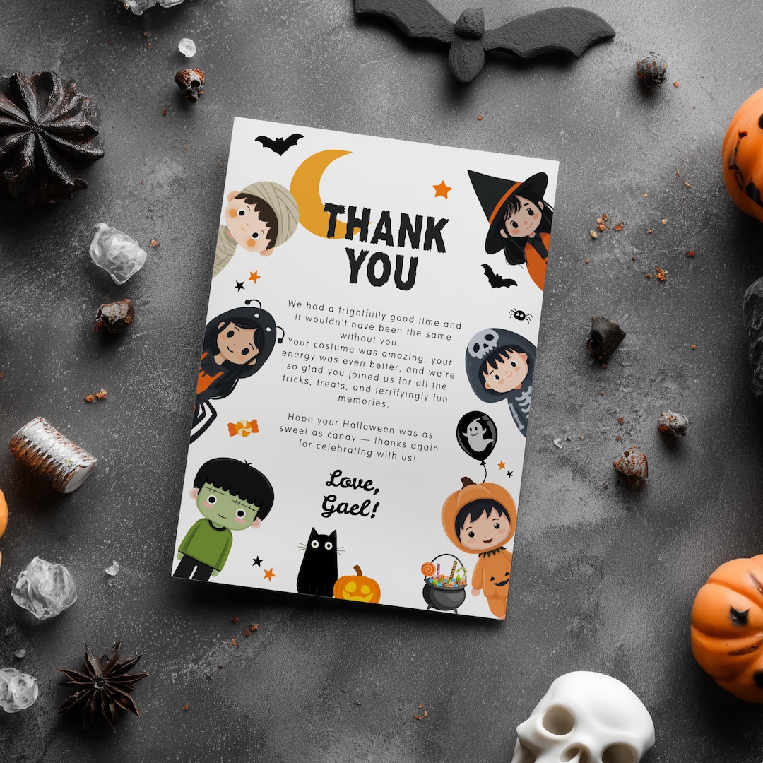 Editable Halloween Party Thank You Card, Halloween Costume Thank You ...