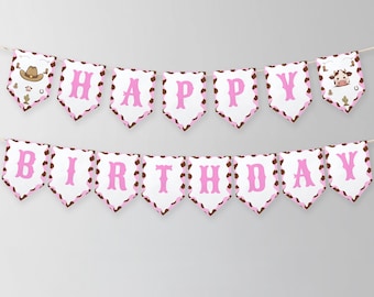 Editable Cowgirl First Rodeo Happy Birthday Banner | Printable Birthday Party Banner | Instant Download 8538