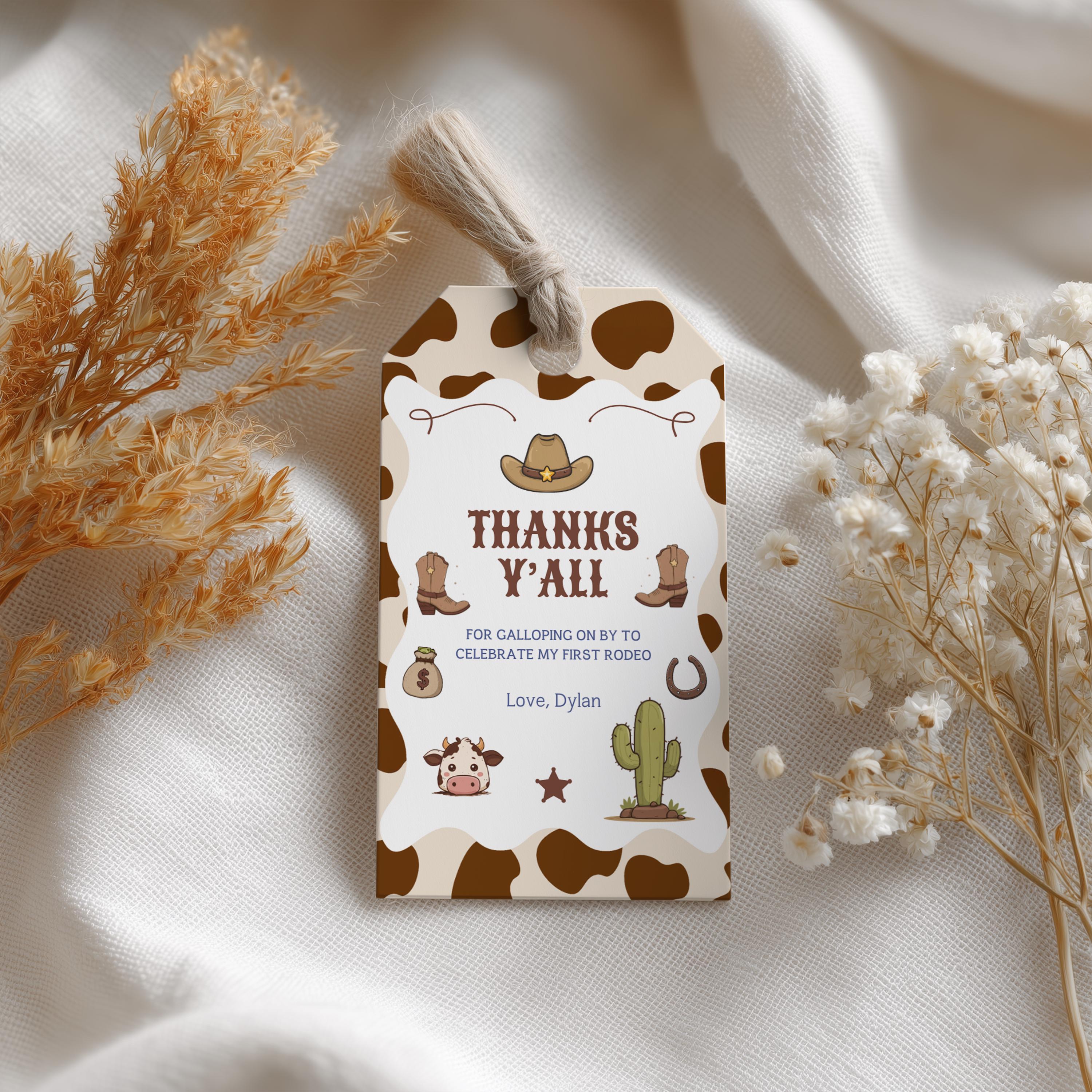 Editable Cowboy First Rodeo Birthday Favor Tags | Cowboy First Rodeo ...