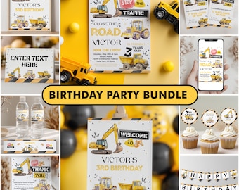 Editable Construction Party Decorations, Dump Truck Package Birthday, Boy Bundle Template Digital Download 9152
