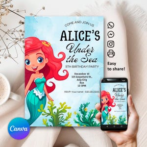 Little Mermaid Birthday Invitation, Little Mermaid Birthday Invite, Little Mermaid Birthday Invitation Template, INSTANT DOWNLOAD